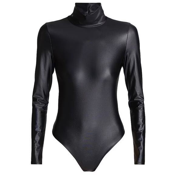 COMMANDO | Matte Metallic Turtleneck Bodysuit Faux Leather Black Stretch | L - Picture 1 of 7